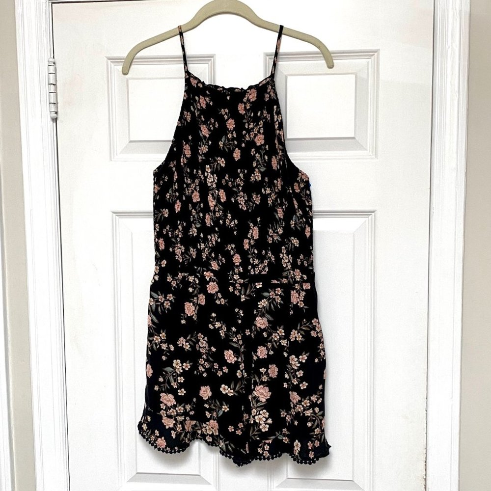 American Eagle Outfitters Women's Black Floral Mini Romper, Size L